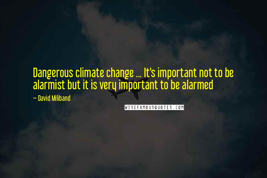 David Miliband Quotes: Dangerous climate change ... It's important not to be alarmist but it is very important to be alarmed