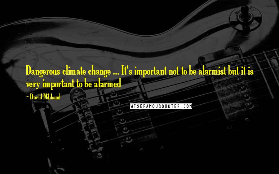 David Miliband Quotes: Dangerous climate change ... It's important not to be alarmist but it is very important to be alarmed