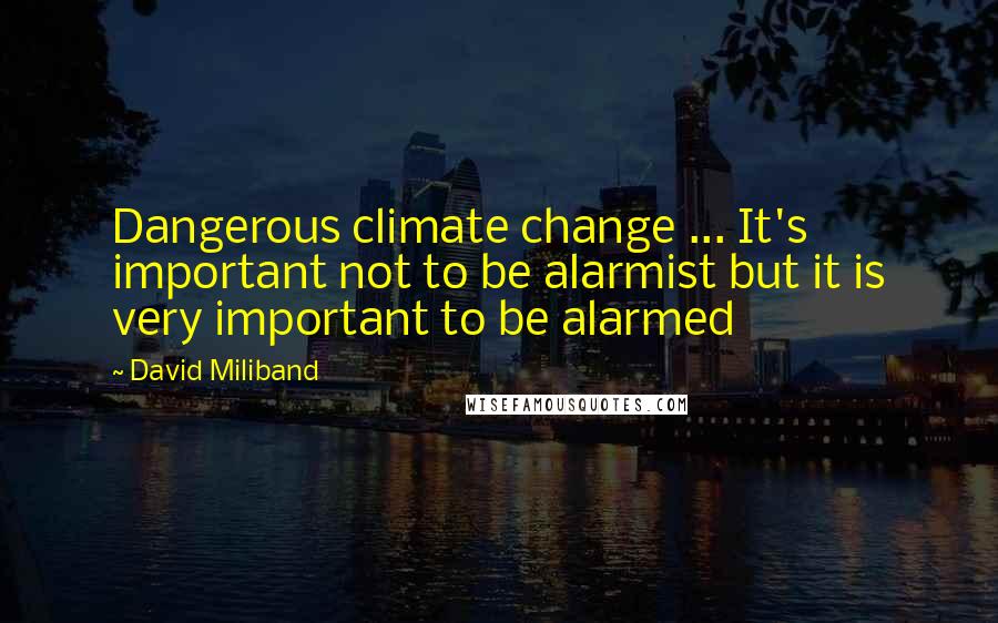 David Miliband Quotes: Dangerous climate change ... It's important not to be alarmist but it is very important to be alarmed