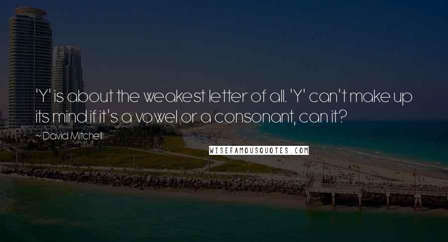 David Mitchell Quotes: 'Y' is about the weakest letter of all. 'Y' can't make up its mind if it's a vowel or a consonant, can it?