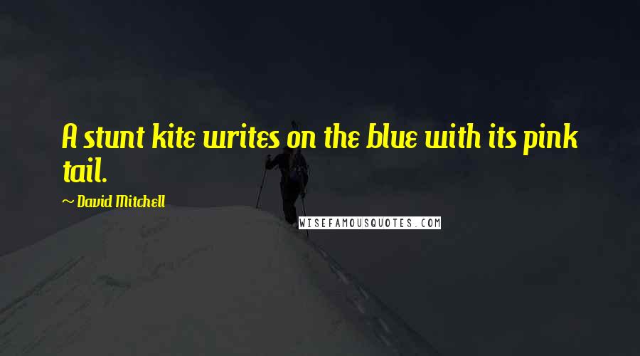 David Mitchell Quotes: A stunt kite writes on the blue with its pink tail.