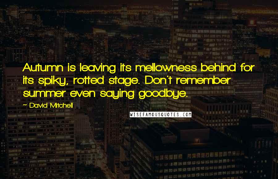 David Mitchell Quotes: Autumn is leaving its mellowness behind for its spiky, rotted stage. Don't remember summer even saying goodbye.