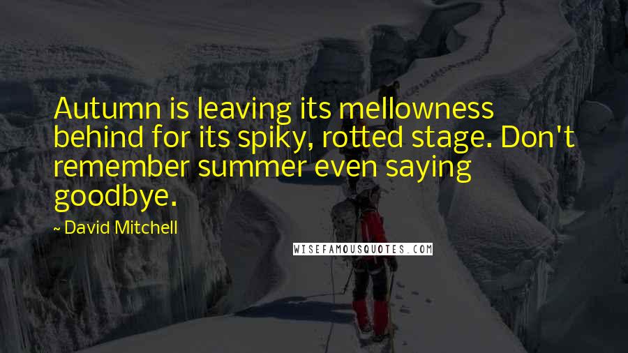 David Mitchell Quotes: Autumn is leaving its mellowness behind for its spiky, rotted stage. Don't remember summer even saying goodbye.