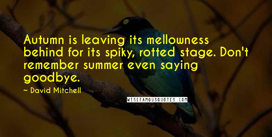 David Mitchell Quotes: Autumn is leaving its mellowness behind for its spiky, rotted stage. Don't remember summer even saying goodbye.