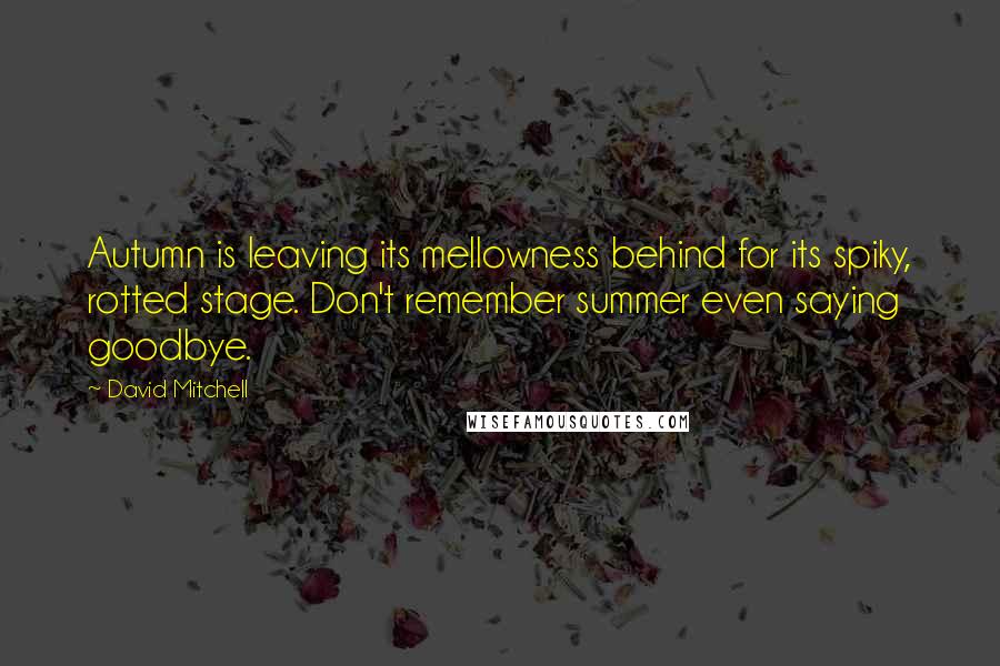 David Mitchell Quotes: Autumn is leaving its mellowness behind for its spiky, rotted stage. Don't remember summer even saying goodbye.