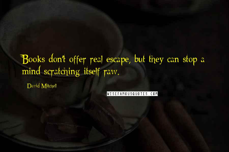 David Mitchell Quotes: Books don't offer real escape, but they can stop a mind scratching itself raw.