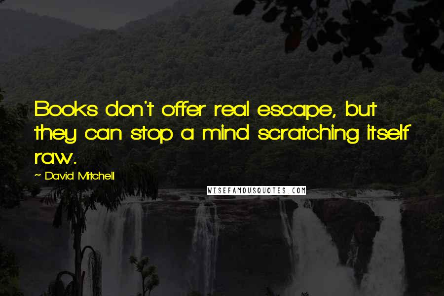 David Mitchell Quotes: Books don't offer real escape, but they can stop a mind scratching itself raw.