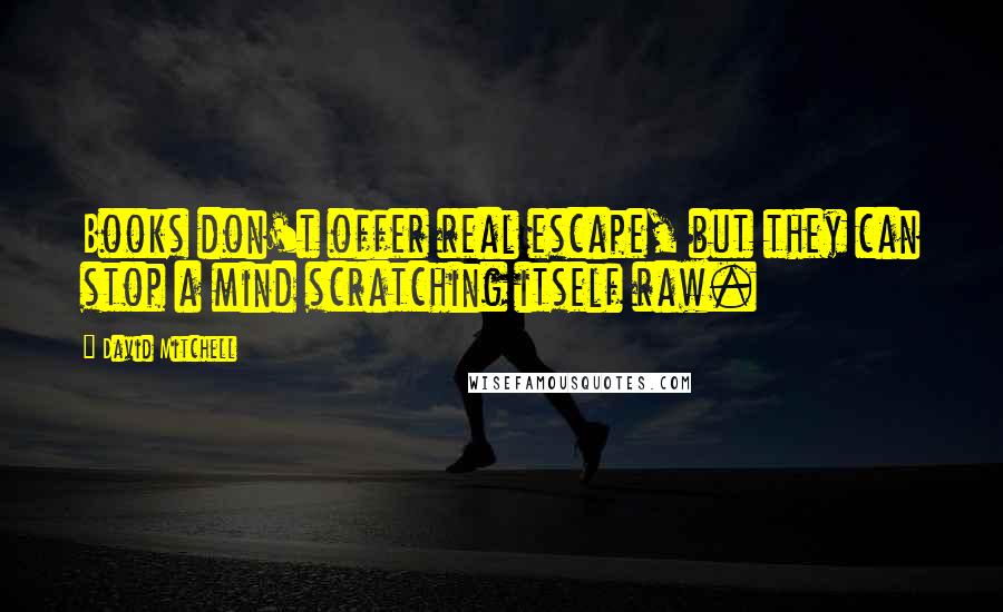David Mitchell Quotes: Books don't offer real escape, but they can stop a mind scratching itself raw.