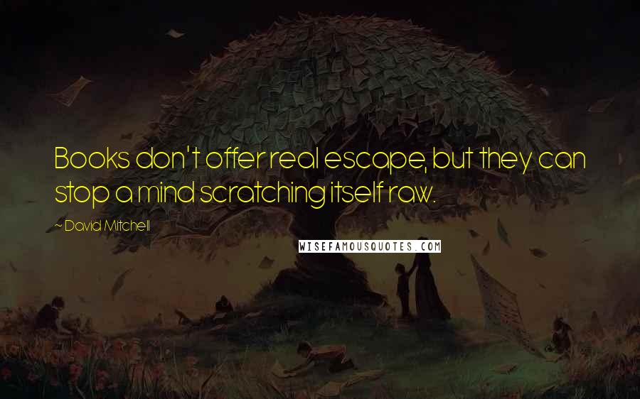 David Mitchell Quotes: Books don't offer real escape, but they can stop a mind scratching itself raw.