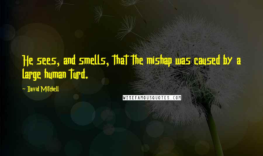 David Mitchell Quotes: He sees, and smells, that the mishap was caused by a large human turd.