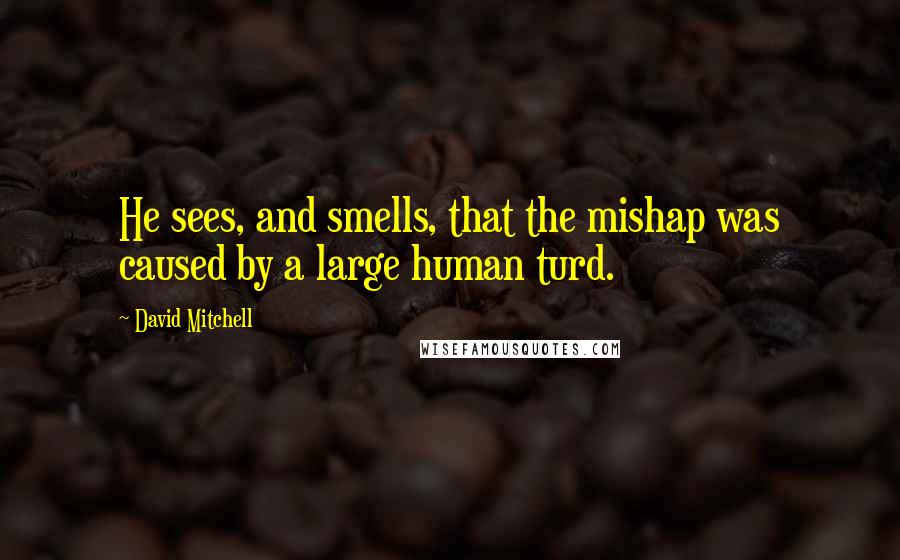 David Mitchell Quotes: He sees, and smells, that the mishap was caused by a large human turd.