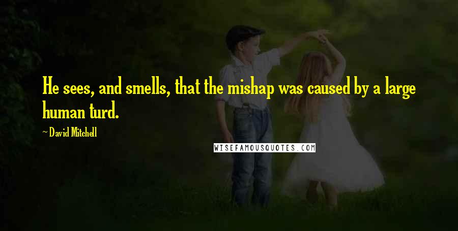 David Mitchell Quotes: He sees, and smells, that the mishap was caused by a large human turd.