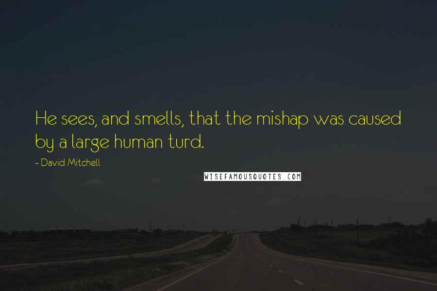 David Mitchell Quotes: He sees, and smells, that the mishap was caused by a large human turd.