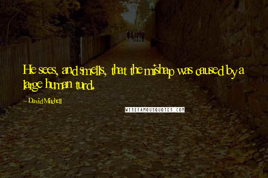 David Mitchell Quotes: He sees, and smells, that the mishap was caused by a large human turd.