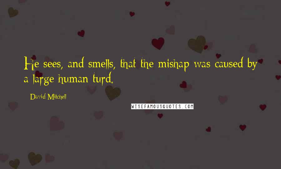 David Mitchell Quotes: He sees, and smells, that the mishap was caused by a large human turd.