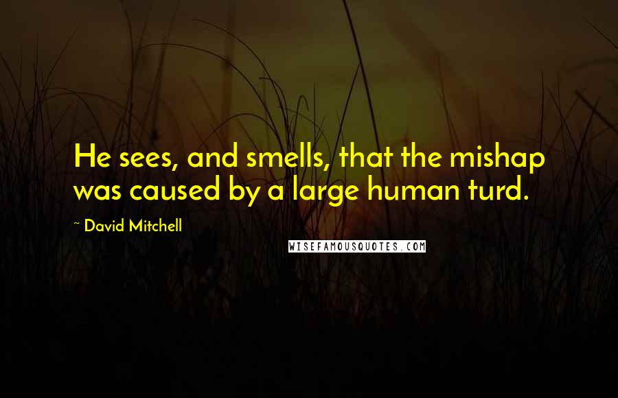 David Mitchell Quotes: He sees, and smells, that the mishap was caused by a large human turd.