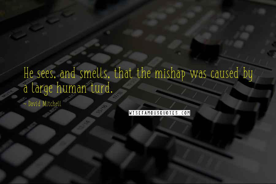 David Mitchell Quotes: He sees, and smells, that the mishap was caused by a large human turd.