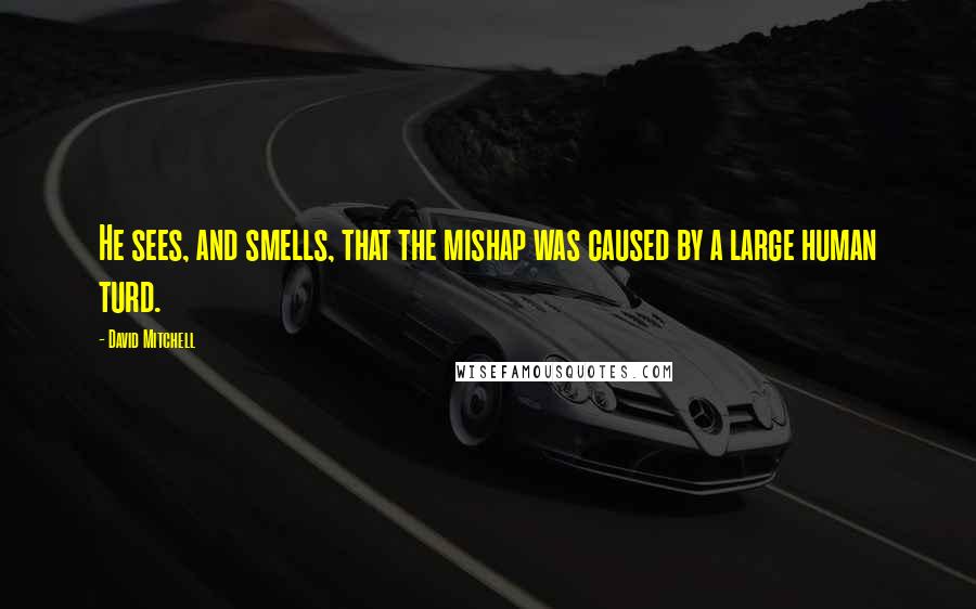 David Mitchell Quotes: He sees, and smells, that the mishap was caused by a large human turd.