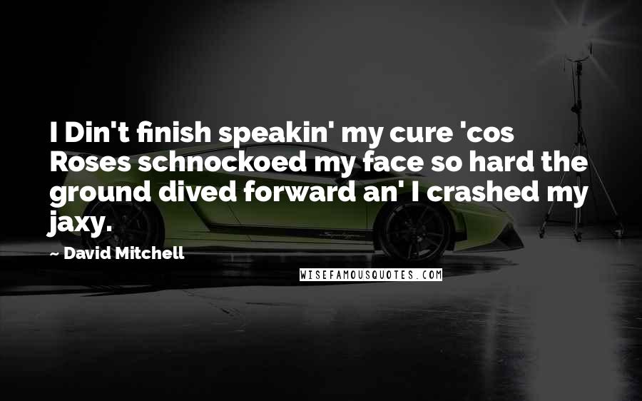 David Mitchell Quotes: I Din't finish speakin' my cure 'cos Roses schnockoed my face so hard the ground dived forward an' I crashed my jaxy.