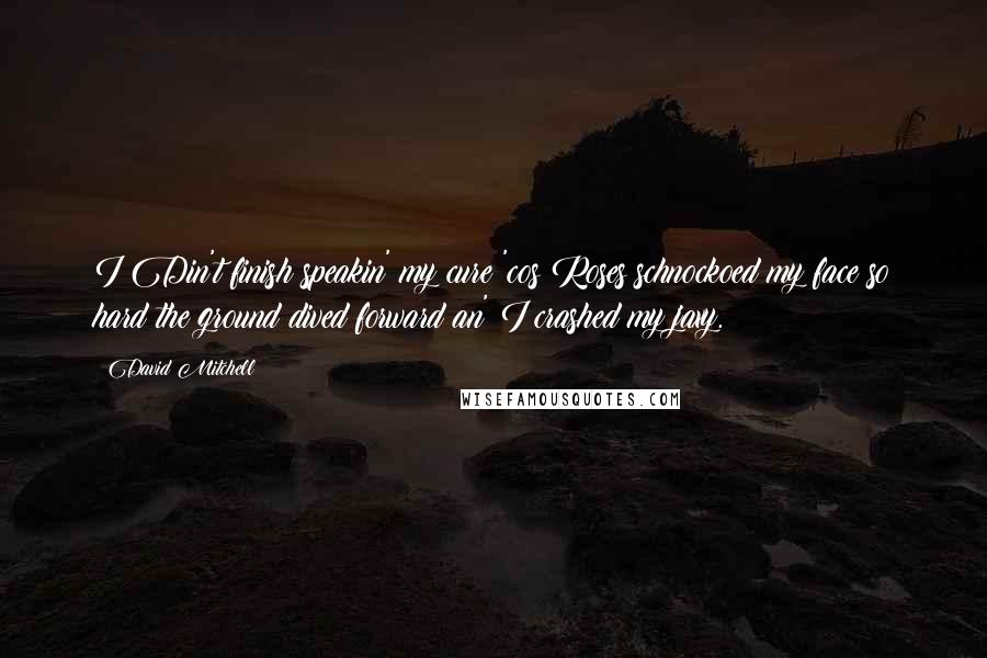 David Mitchell Quotes: I Din't finish speakin' my cure 'cos Roses schnockoed my face so hard the ground dived forward an' I crashed my jaxy.