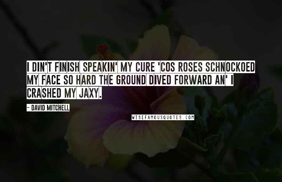 David Mitchell Quotes: I Din't finish speakin' my cure 'cos Roses schnockoed my face so hard the ground dived forward an' I crashed my jaxy.