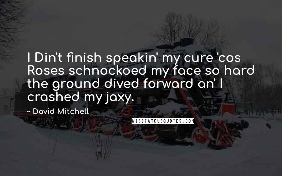 David Mitchell Quotes: I Din't finish speakin' my cure 'cos Roses schnockoed my face so hard the ground dived forward an' I crashed my jaxy.