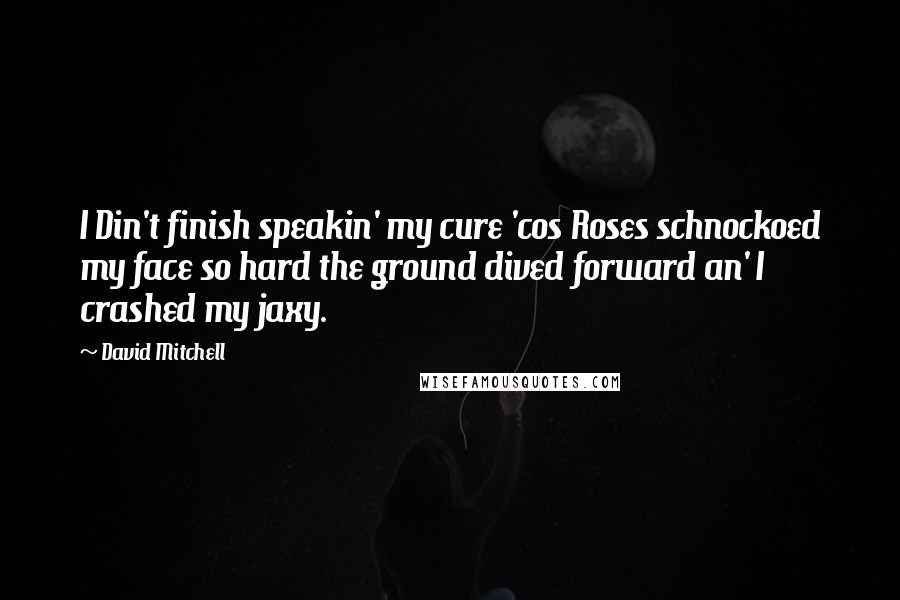 David Mitchell Quotes: I Din't finish speakin' my cure 'cos Roses schnockoed my face so hard the ground dived forward an' I crashed my jaxy.