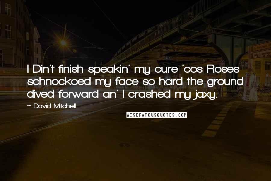 David Mitchell Quotes: I Din't finish speakin' my cure 'cos Roses schnockoed my face so hard the ground dived forward an' I crashed my jaxy.