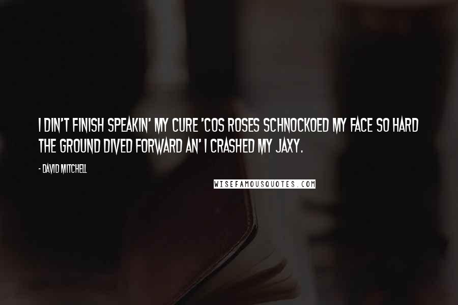 David Mitchell Quotes: I Din't finish speakin' my cure 'cos Roses schnockoed my face so hard the ground dived forward an' I crashed my jaxy.