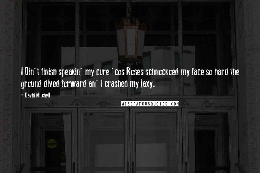 David Mitchell Quotes: I Din't finish speakin' my cure 'cos Roses schnockoed my face so hard the ground dived forward an' I crashed my jaxy.