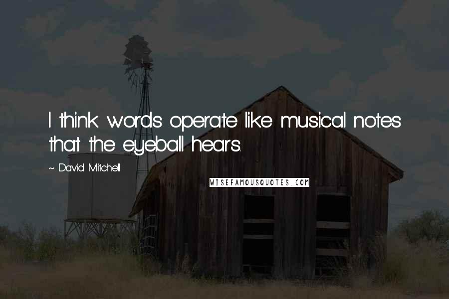 David Mitchell Quotes: I think words operate like musical notes that the eyeball hears.
