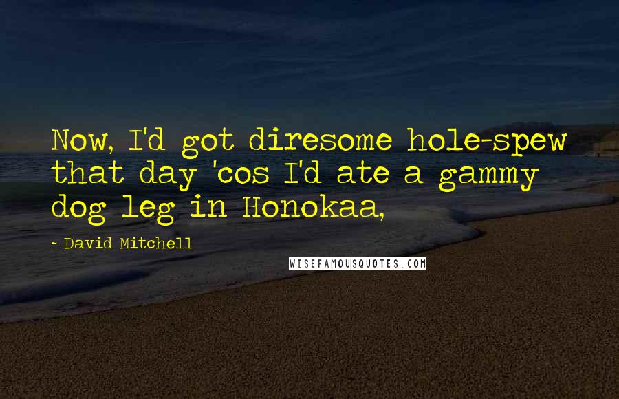 David Mitchell Quotes: Now, I'd got diresome hole-spew that day 'cos I'd ate a gammy dog leg in Honokaa,