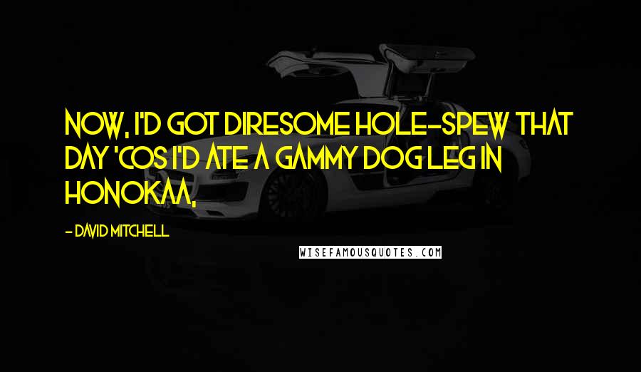 David Mitchell Quotes: Now, I'd got diresome hole-spew that day 'cos I'd ate a gammy dog leg in Honokaa,