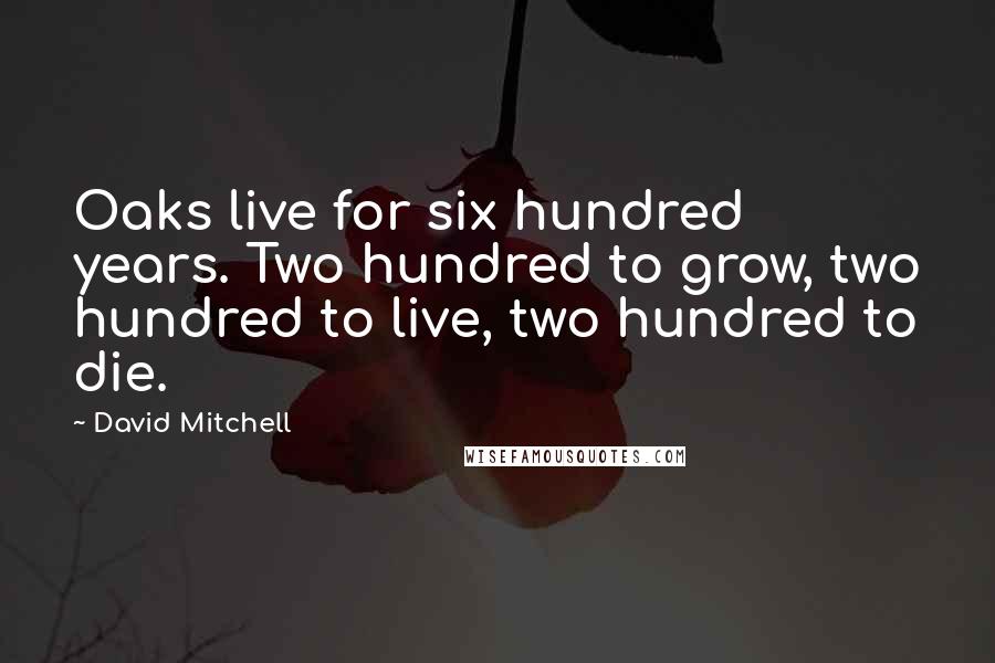 David Mitchell Quotes: Oaks live for six hundred years. Two hundred to grow, two hundred to live, two hundred to die.