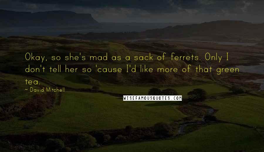 David Mitchell Quotes: Okay, so she's mad as a sack of ferrets. Only I don't tell her so 'cause I'd like more of that green tea.