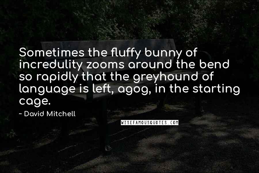 David Mitchell Quotes: Sometimes the fluffy bunny of incredulity zooms around the bend so rapidly that the greyhound of language is left, agog, in the starting cage.