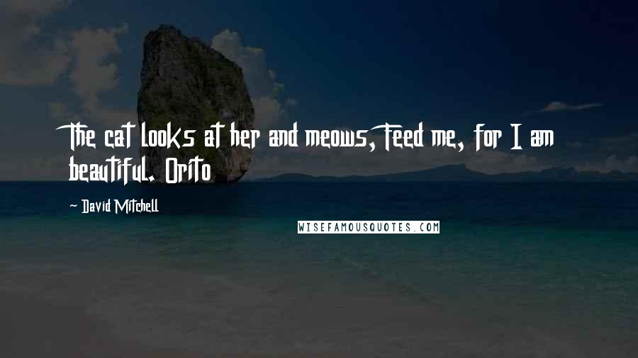 David Mitchell Quotes: The cat looks at her and meows, Feed me, for I am beautiful. Orito