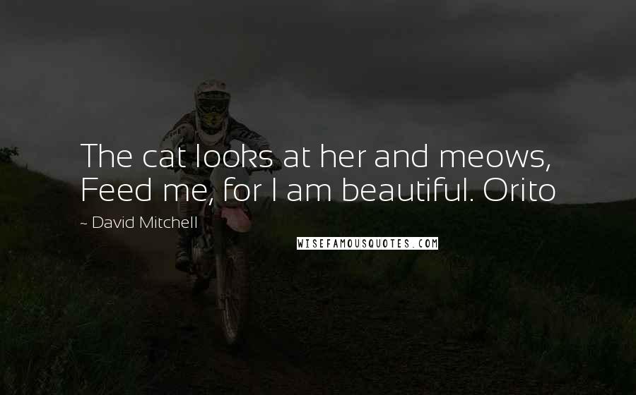 David Mitchell Quotes: The cat looks at her and meows, Feed me, for I am beautiful. Orito