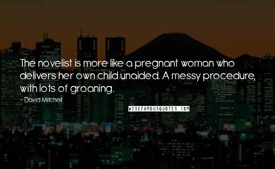 David Mitchell Quotes: The novelist is more like a pregnant woman who delivers her own child unaided. A messy procedure, with lots of groaning.