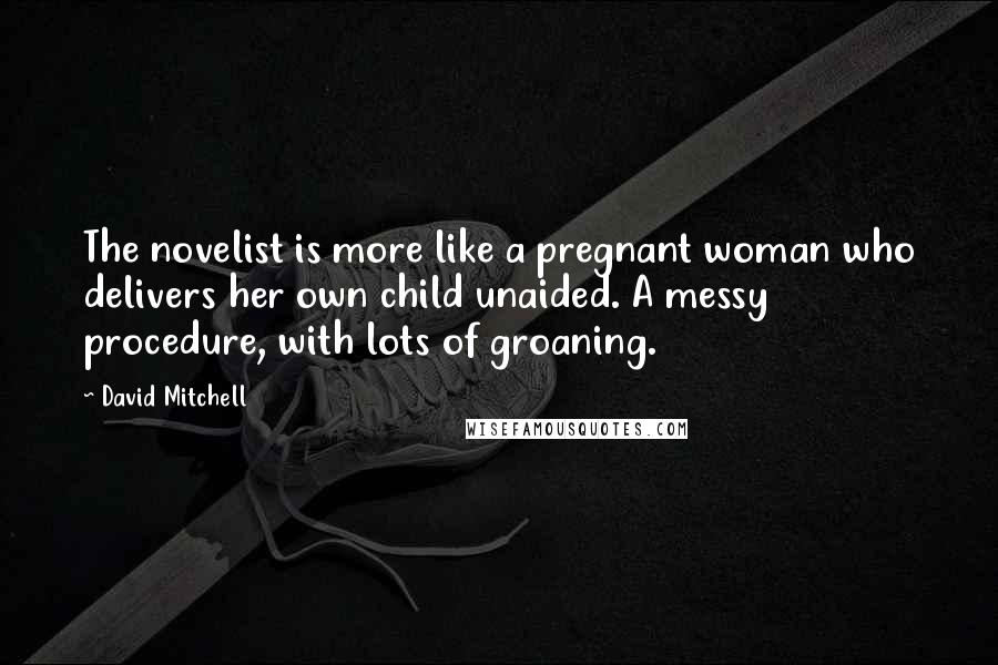 David Mitchell Quotes: The novelist is more like a pregnant woman who delivers her own child unaided. A messy procedure, with lots of groaning.