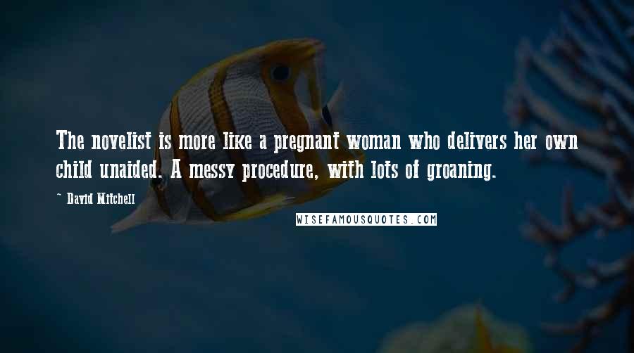 David Mitchell Quotes: The novelist is more like a pregnant woman who delivers her own child unaided. A messy procedure, with lots of groaning.