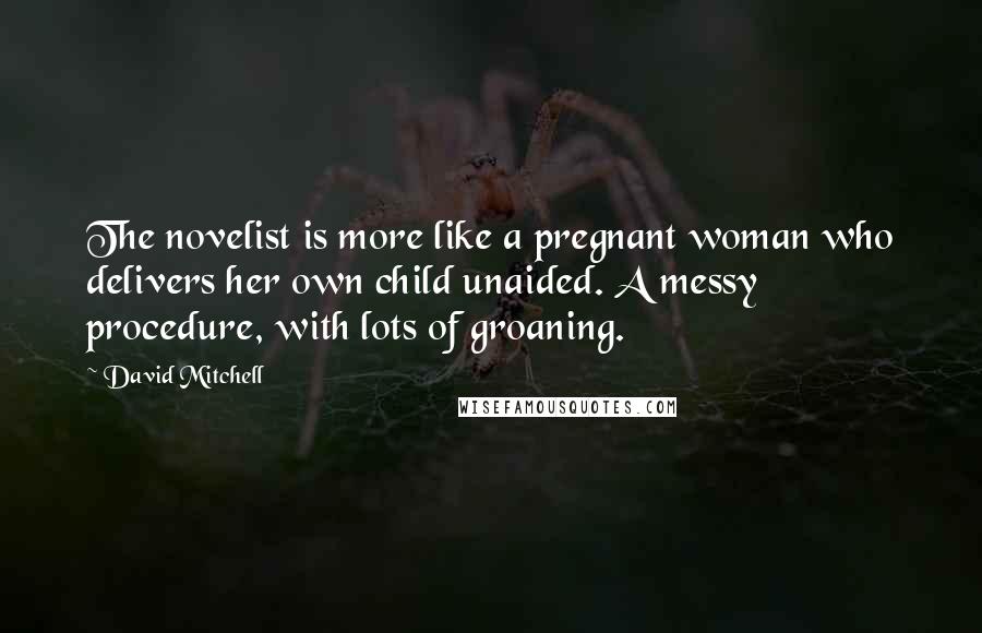 David Mitchell Quotes: The novelist is more like a pregnant woman who delivers her own child unaided. A messy procedure, with lots of groaning.