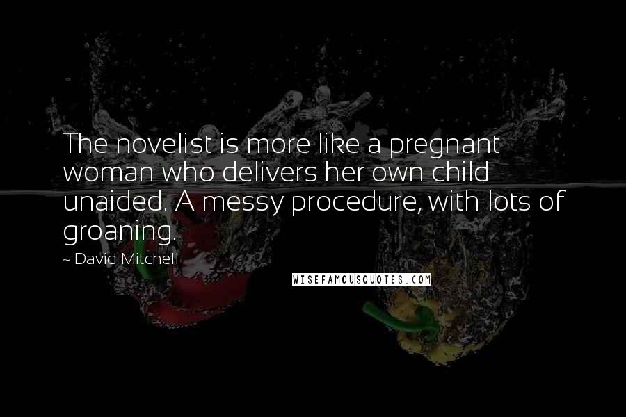 David Mitchell Quotes: The novelist is more like a pregnant woman who delivers her own child unaided. A messy procedure, with lots of groaning.