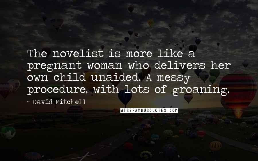 David Mitchell Quotes: The novelist is more like a pregnant woman who delivers her own child unaided. A messy procedure, with lots of groaning.