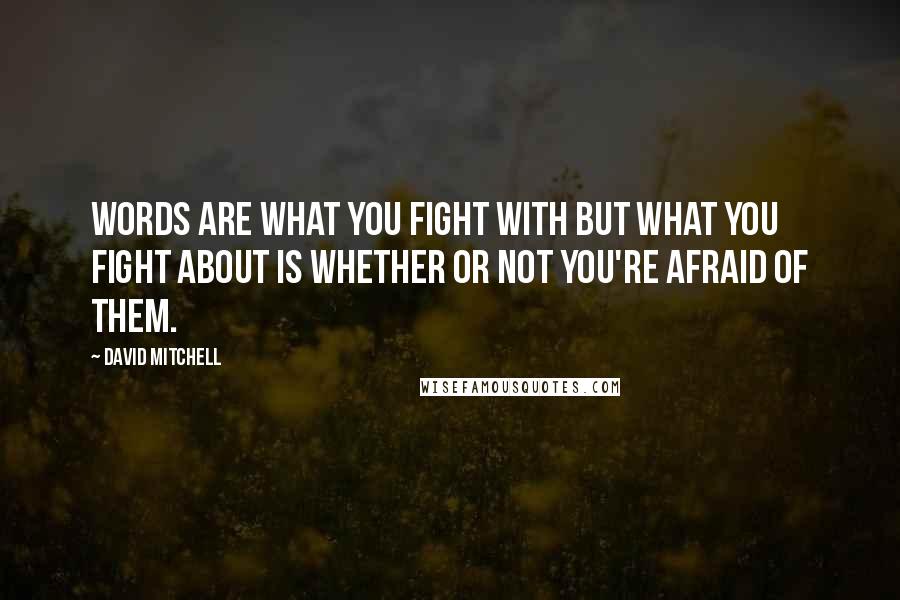 David Mitchell Quotes: Words are what you fight with but what you fight about is whether or not you're afraid of them.