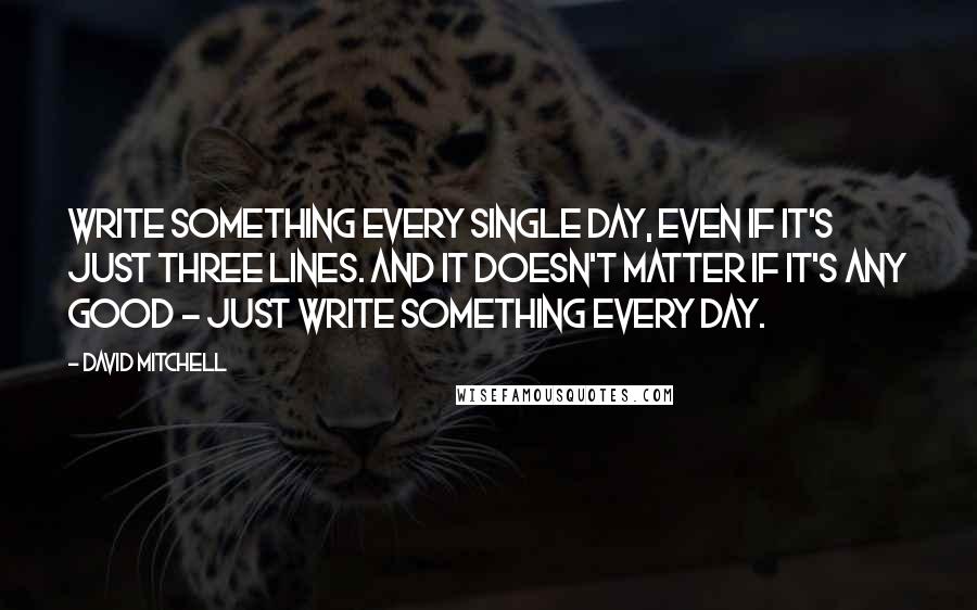 David Mitchell Quotes: Write something every single day, even if it's just three lines. And it doesn't matter if it's any good - just write something every day.