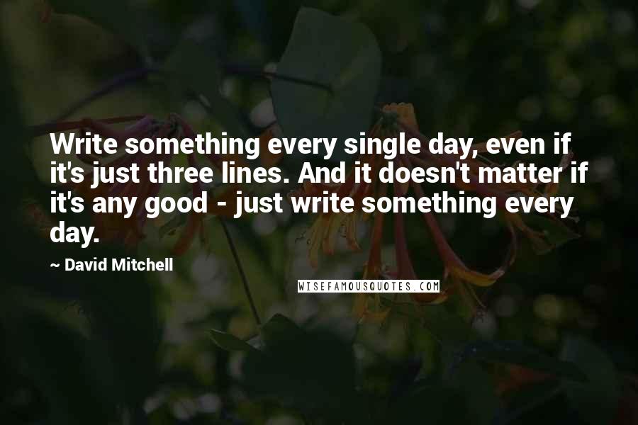 David Mitchell Quotes: Write something every single day, even if it's just three lines. And it doesn't matter if it's any good - just write something every day.