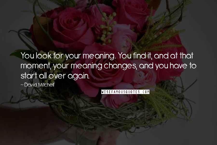 David Mitchell Quotes: You look for your meaning. You find it, and at that moment, your meaning changes, and you have to start all over again.