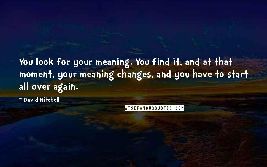 David Mitchell Quotes: You look for your meaning. You find it, and at that moment, your meaning changes, and you have to start all over again.