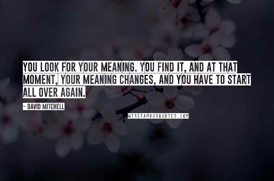 David Mitchell Quotes: You look for your meaning. You find it, and at that moment, your meaning changes, and you have to start all over again.